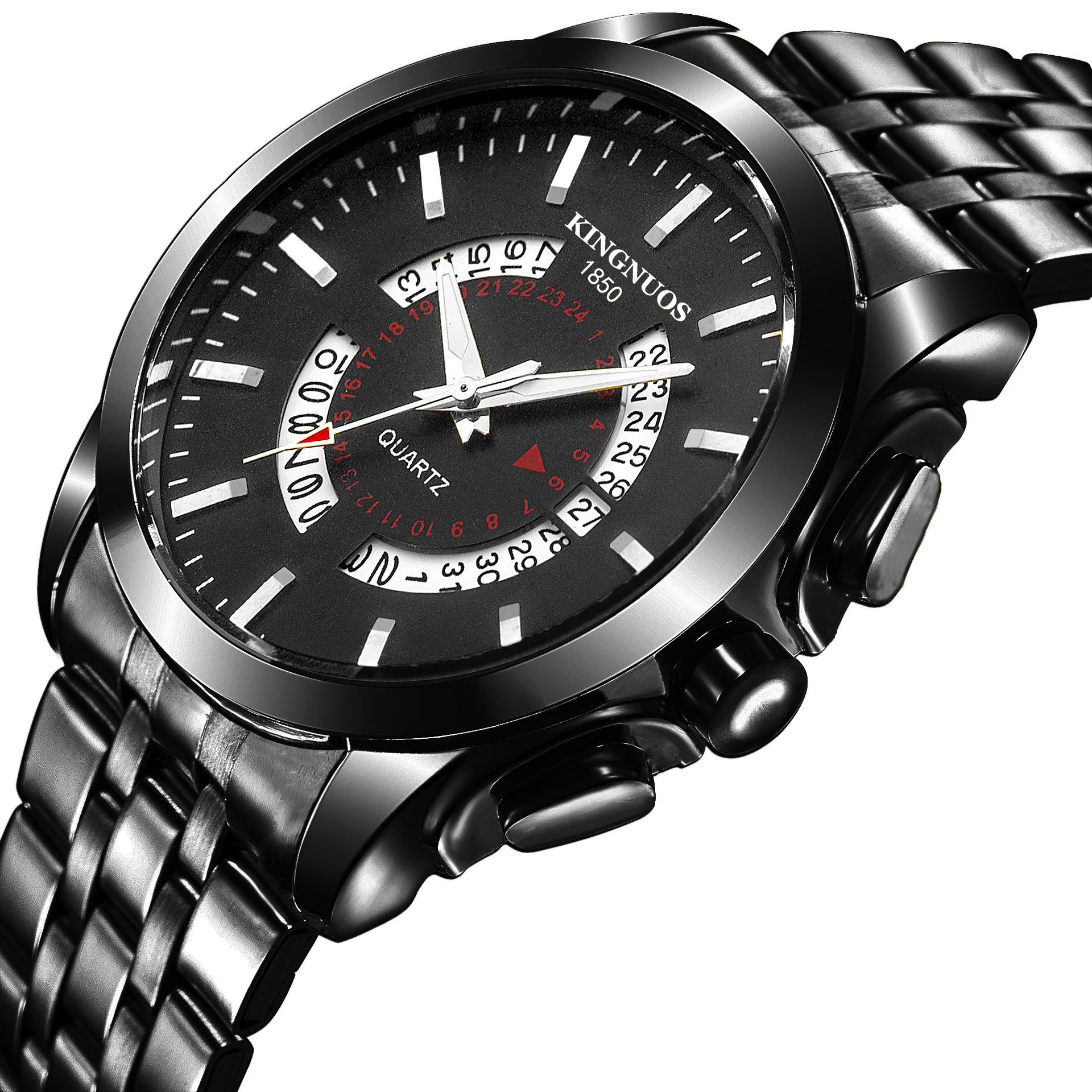 

KINGNUOS Модные кварцевые немеханические мужские водонепроницаемые часы со стальным ремешком и календарем