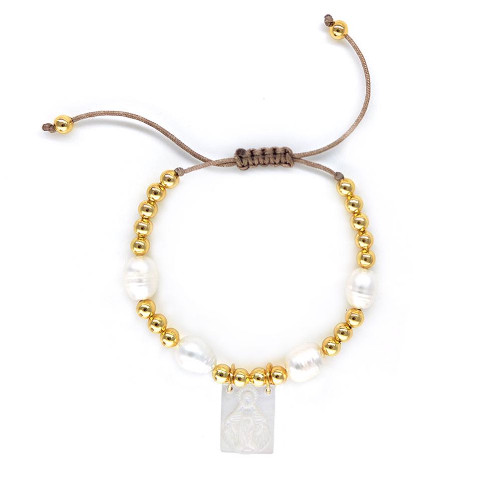 Virgin Mary Woven Pearl Bracelet: European & American Layered Jewelry for Autumn & Winter
