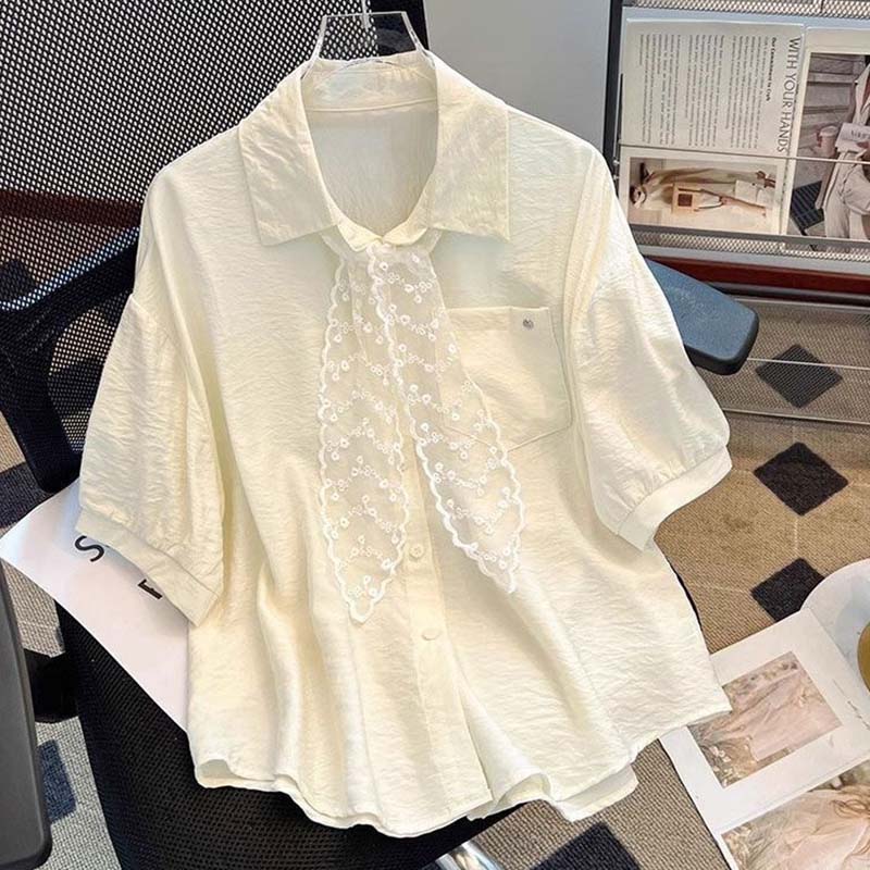 

Женская рубашка Летняя Оверсайз Хлопковая Свободная Повседневная Рубашка Завязка Кружево Однотонные Топы Блузки Мягкая XXXXXL бежевый