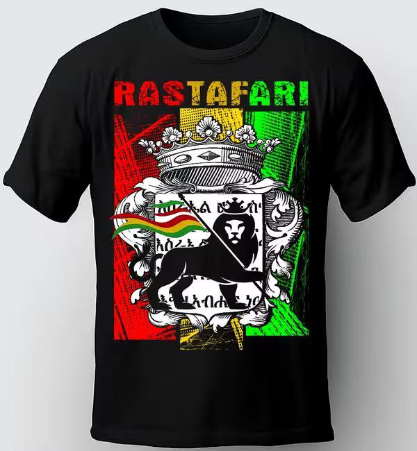 RASTAFARI LION  BLACK T-SHIRT. REGGAE LION SHIRT, SELASSIE LION TEE, LION  JUDAH Unisex T-Shirt M