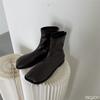 Damen Herbst Winter neue eckige Zehen flache Stiefel einfacher Reißverschluss hinten für tägliche Freizeitkleidung vielseitige nackte Stiefel