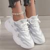 Womens Chunky Sneakers Breathable Knit Mesh Low Top Lace Up Platform Shoes Size 35-42