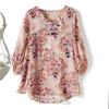 Large and Medium National Style Travel Shirt! Goddess Digital Print Organza Plate Buckle V-neck 3/4 Sleeves Loose Swing T-shirt Loose