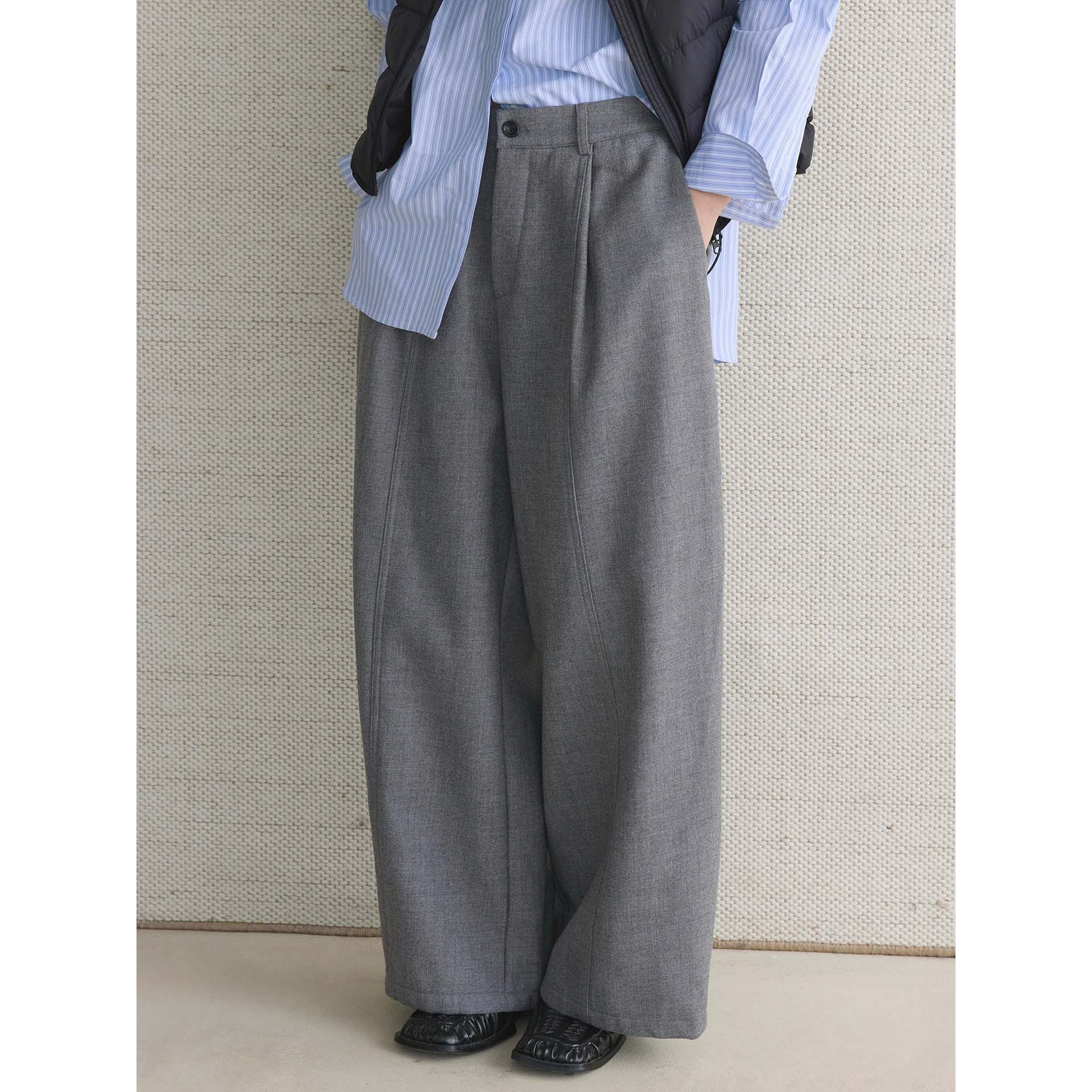 

Women s Winter Pleated Wide-Leg Fleece Trousers - Loose Fit, Simple & Stylish Large светло-серый