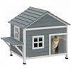 Wooden Cat House, 2-Story Cat Den with Waterproof Flip-Up Roof, Side Platform, 101x72.5x81cm, Grey