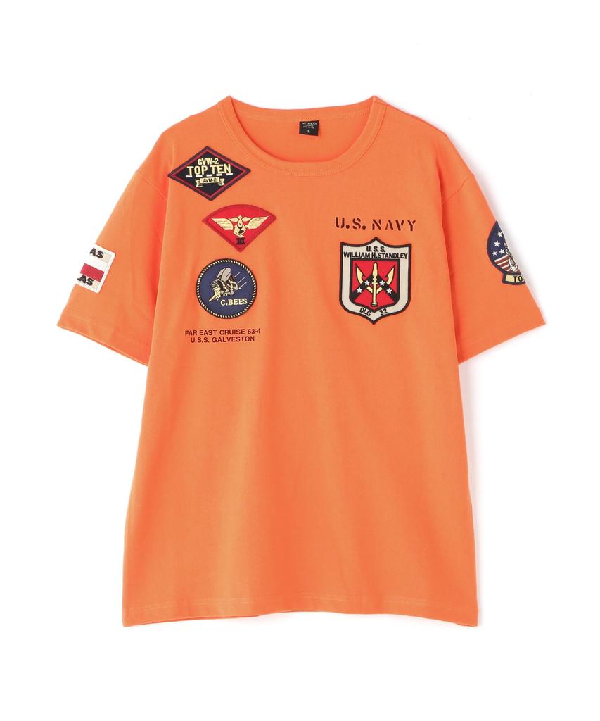 AVIREX TOP GUN WAPPEN CREW NECK Top Gun Patch Size L T-SHIRT (WEB&DEPOT Exclusive) T-Shirt, (150), Orange, 783-3934021