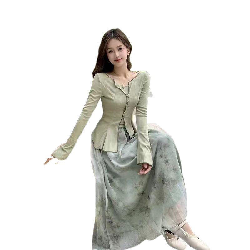 Women's Spring 2024 Floral Sun Protection Cardigan, Camisole & Midi Skirt Set