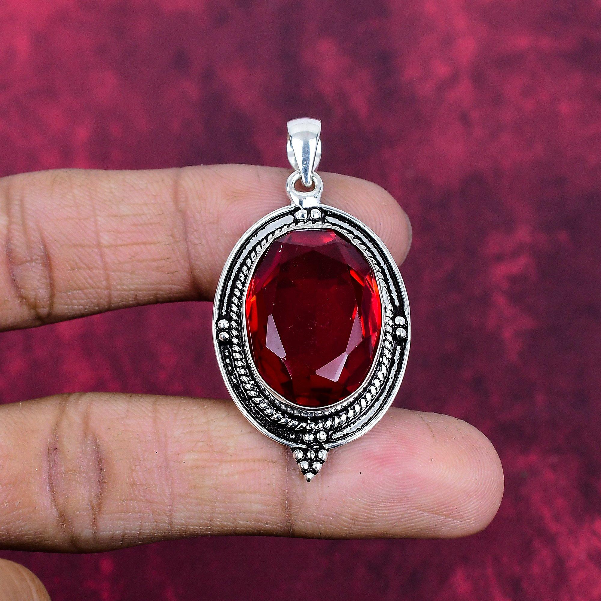 

Garnet Pendant Gemstone Jewelry, 925 Solid Sterling Silver Pendant, Handmade Jewelry Birthstone Pendant, Gift For Love 1.96 Inches