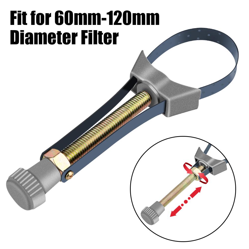 Adjustable 60mm to120mm Diameter Car Oil Filter Removal Tool Steel Strap Wrench Hand Tools