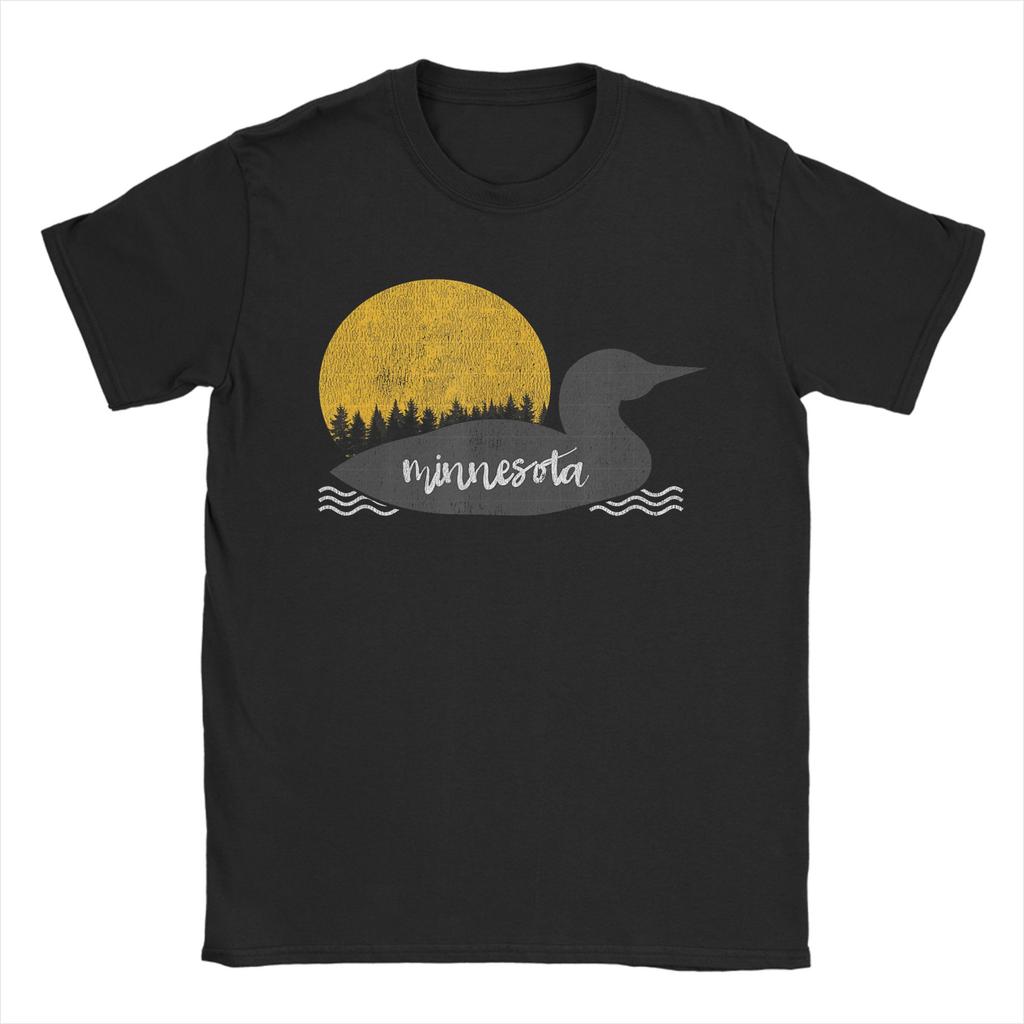 Mens TShirts Minnesota Loon and Trees in Moonlight Awesome Pure Cotton Tees Short Sleeve  T Shirt Round Neck Clothing 4XL 5XL