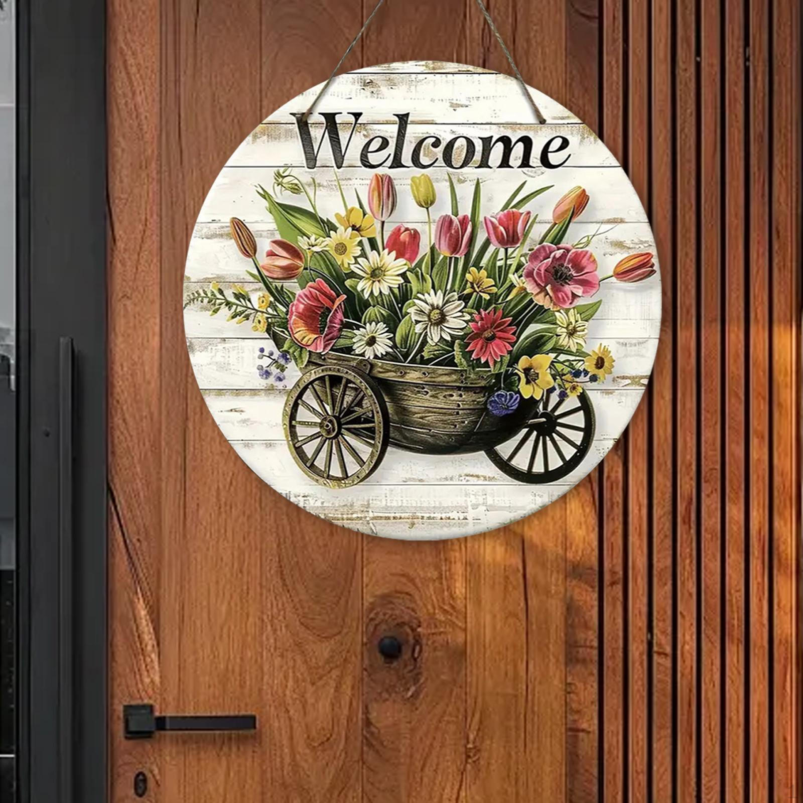 

Приветственная табличка с цветочной композицией для прихожей, деревянная подвесная табличка, сезонный декор 20x20cm