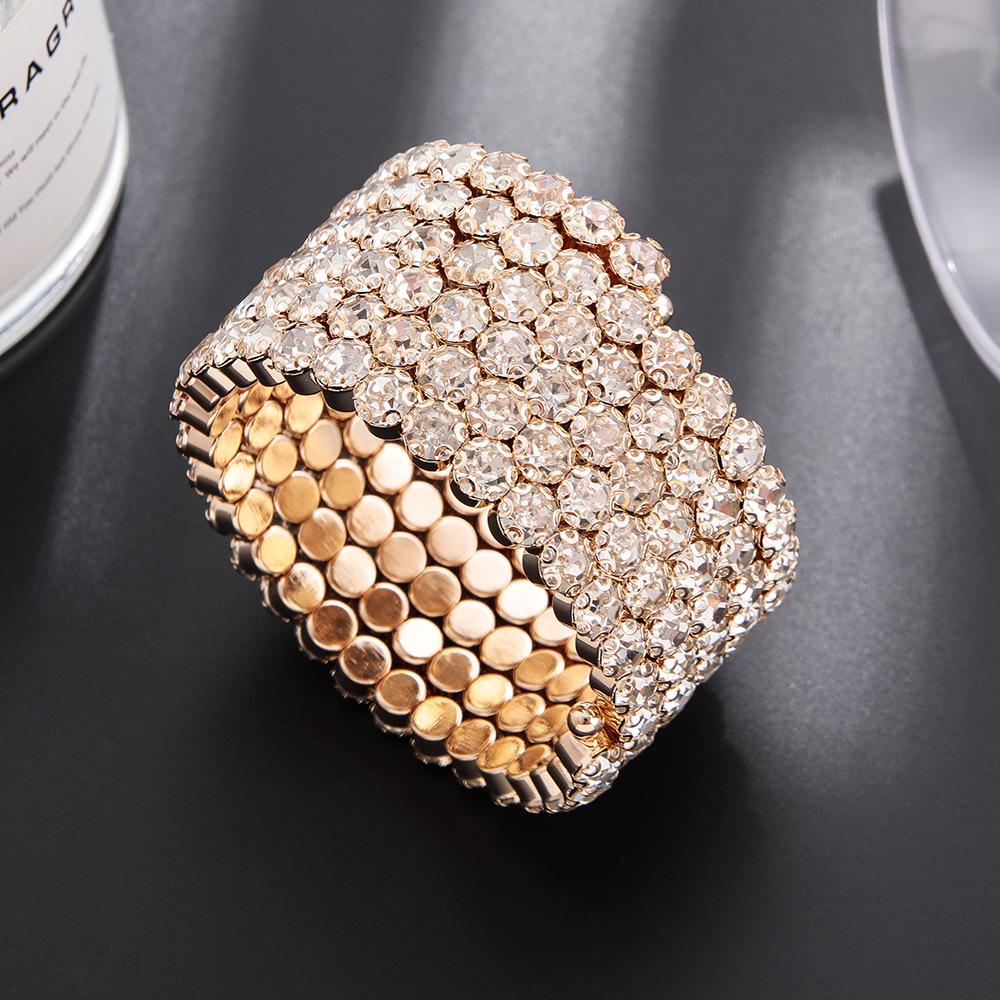 Rhinestone Elastic Arm Bracelet for Bride's Hand - Multi-Row Performance Jewelry B330