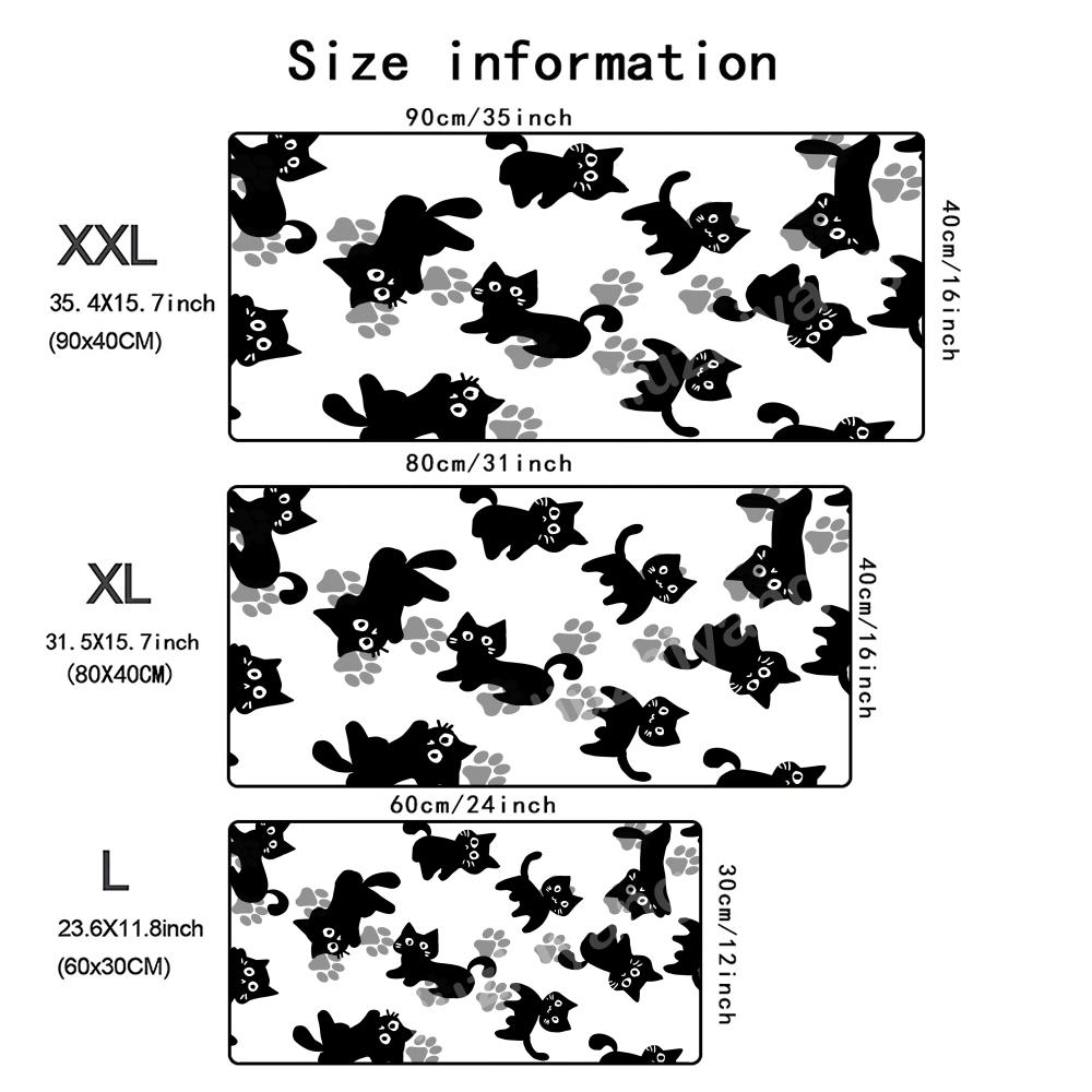 Cute Black Cat Mouse Pad Large Computer Office Game Table Mat Rubber AntiSlip Stitched Edge Keyboard Mats 90x40 Xxl Desk Pads