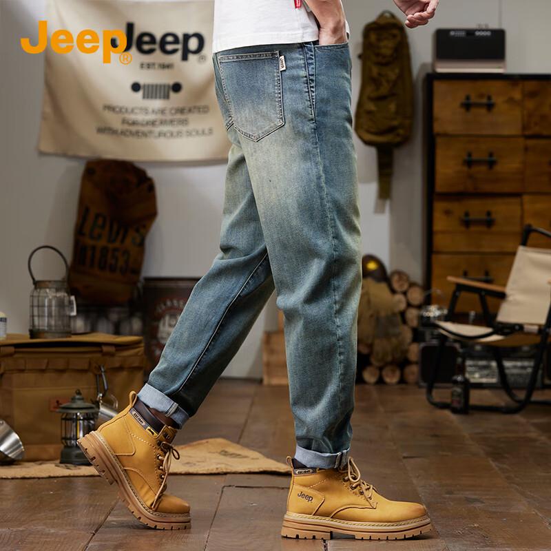JEEP Men's Vintage Washed Slim Straight Jeans