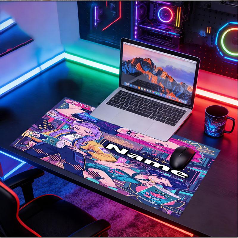 Custom Name Personalized Kpop Demon Hunter Pattern Mousepad, Laptop PC Desk Mat, Decorative Desk Mat for Home Keyboard Pad Gift