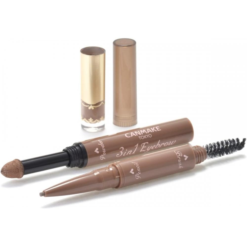 Canmake 3in1 Eyebrow 02 Ash Brown Pencil Eyebrow Powder With Eyebrow Brush Ash Brown