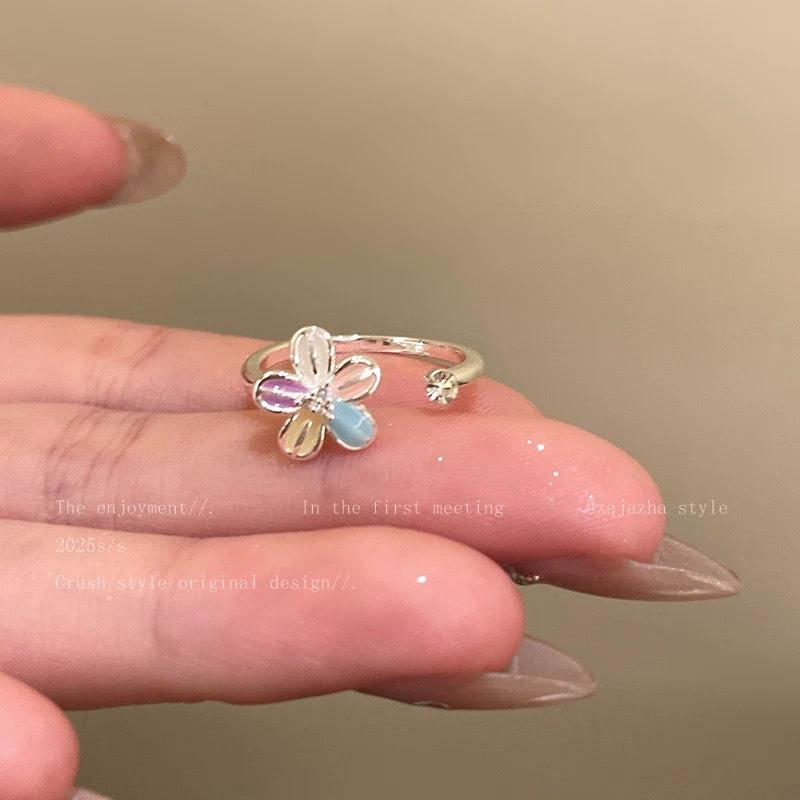 

Summer Open Flower Ring - Women s Unique Design Finger Ring That Matches Well with Various Styles Colored zircon