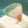 Gorgeous Inlaid Multicolored CZ Women's Ring Luxury CopperColor Geometry Daily Wear Party Jewelry Anniversary Gift