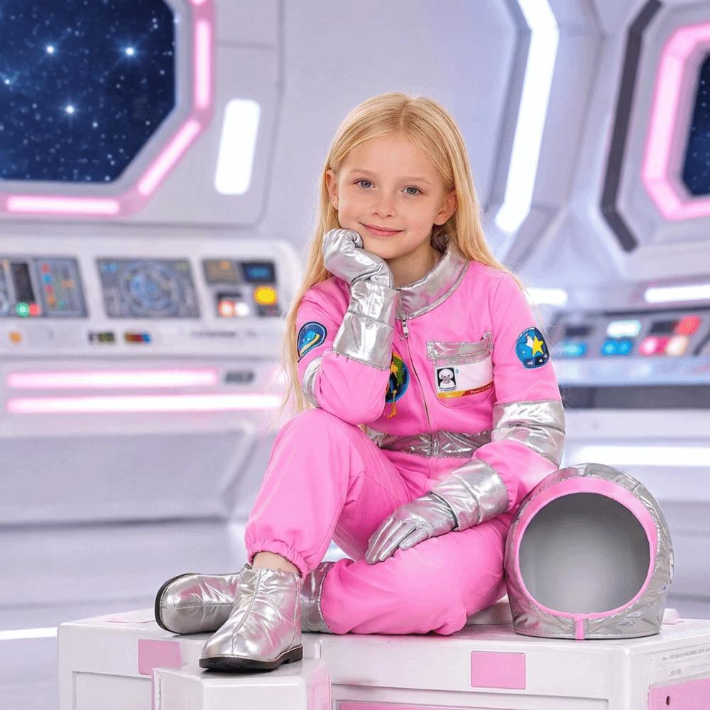 with Gloves Child Spaceman Outfit with Cap Space Suit Rocket Jumpsuit Stage Wear