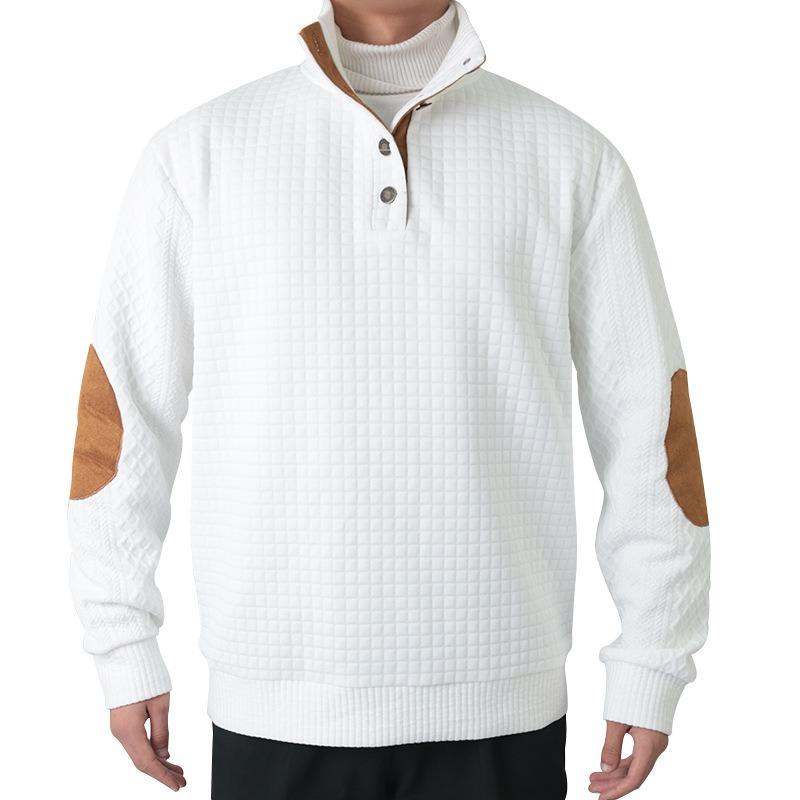 Spring and Autumn Splicing Small Checked Men's Long Sleeve Casual Top Embroidered Cardigan Pullover Sweater