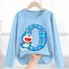 Doraemon Long Sleeve for Women Cartoon A-Z Letter Clothing Caftan Anime Clothes Blue Round Collar Blouse Gift