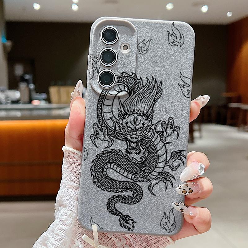 

Мягкий чехол для телефона из ТПУ с рисунком дракона для Samsung S25 Ultra S24 FE S23 S22 A56 A36 A16 A15 A55 A35 с матовой кожаной текстурой, тонкий противоударный чехол-бампер Samsung S25