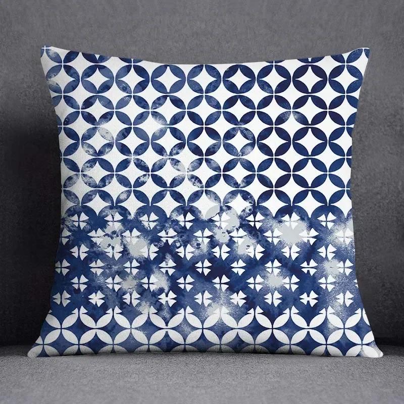 Blue-Gray Geometric Patterns Double-Sided Printed Pillow Cover Short Plush Suitable Living Rooms Bedrooms Throw Cushion Cover