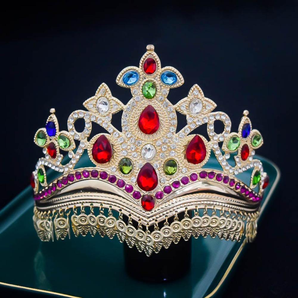 Gold Princess Hair Tiara Shiny Rhinestone Crown Luxury Ethnic Dance Crown Wedding