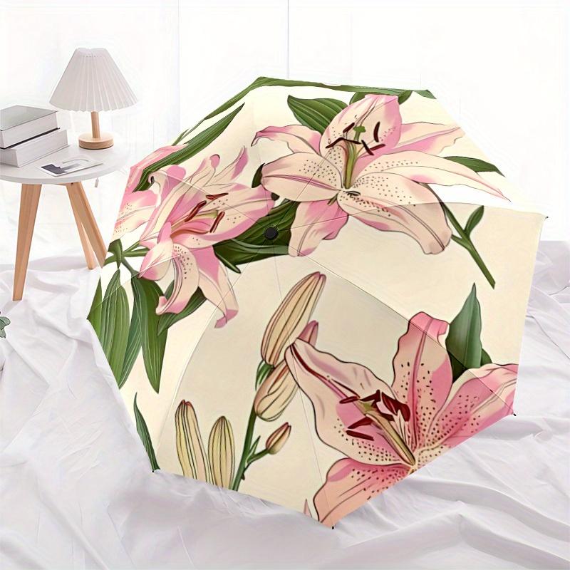 1pc Lily Floral Pattern Automatic Open/Close Umbrella, Ideal Fan Gift for Birthday, Christmas, Trendy Fashion yy250828045
