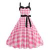 Sweet Retro S Summer Polka Dot Gingham Barbie Pink Color Matching Sleeveless Sling Dress Dance Skirt Morning Gowns
