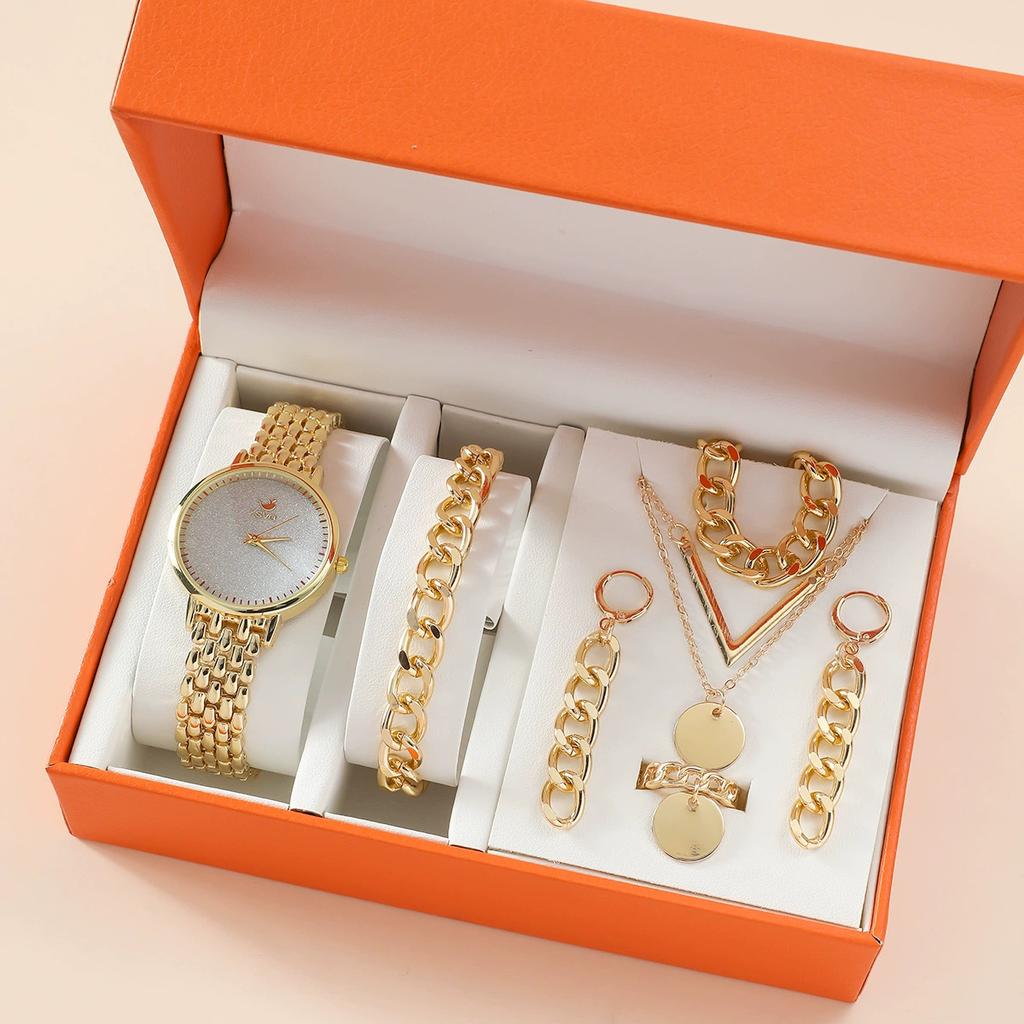 LP36 Set Box Fashion Multi-layer Necklace Earrings Bracelet Watches Sweater Chain Quartz Watch Luxury Jewelry Gifts for Women