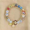 Blue & White Agate Heart Beads Bracelet with Ash Glaze, Gold Foil, and Colored Glaze Embellishments