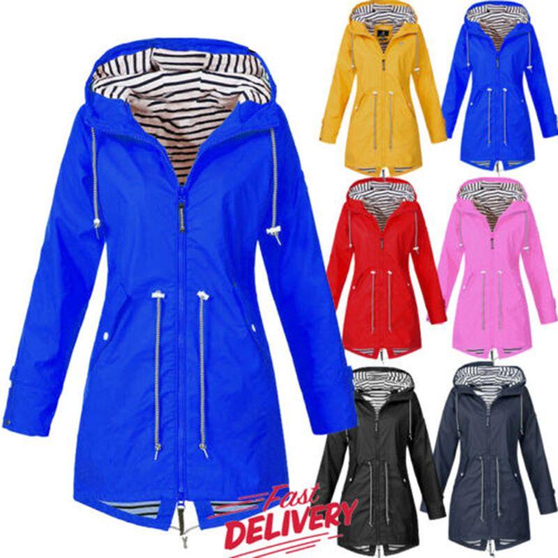 Women Waterproof Wind Jacket Coat Raincoat With Stylish Zipper Hoodies For Outdoor Use