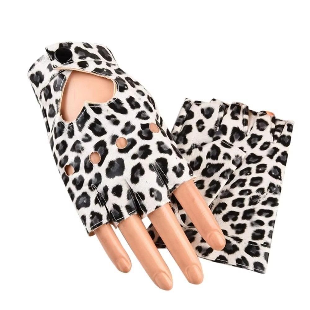 Solid Color Y2k Leather Gloves Harajuku Half Finger Mittens Women Leather Gloves Motorcyclist