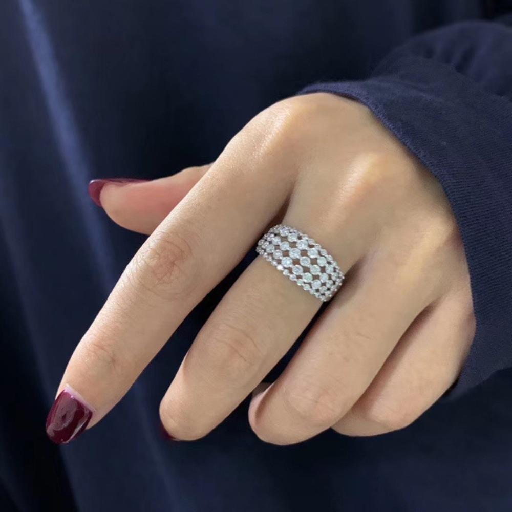 Women's 5 Row Simulated Moissanite Ring Full Diamond Micro Paved Zirconia High Carbon Wedding Band Jewelry