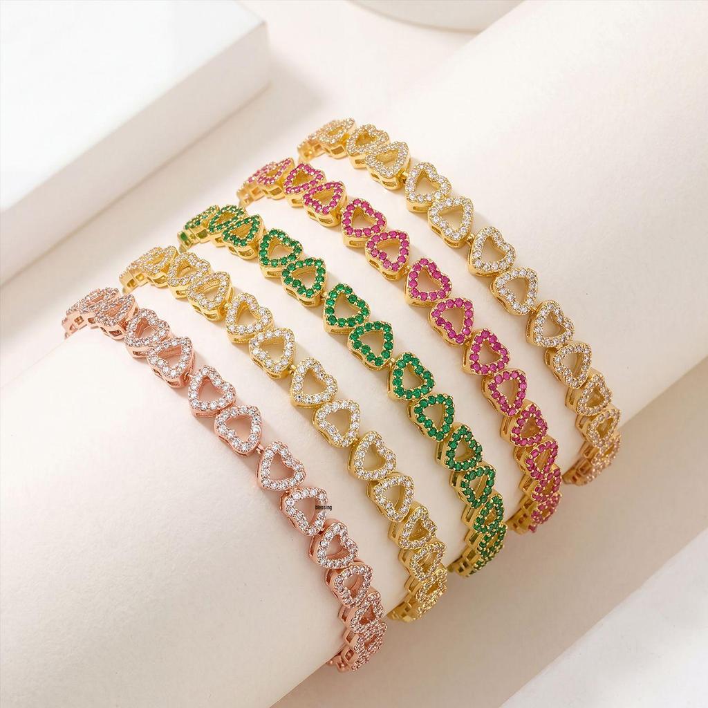European & American Rhinestone Heart Luxury Bracelet - Girls' High-End Fashion Jewelry