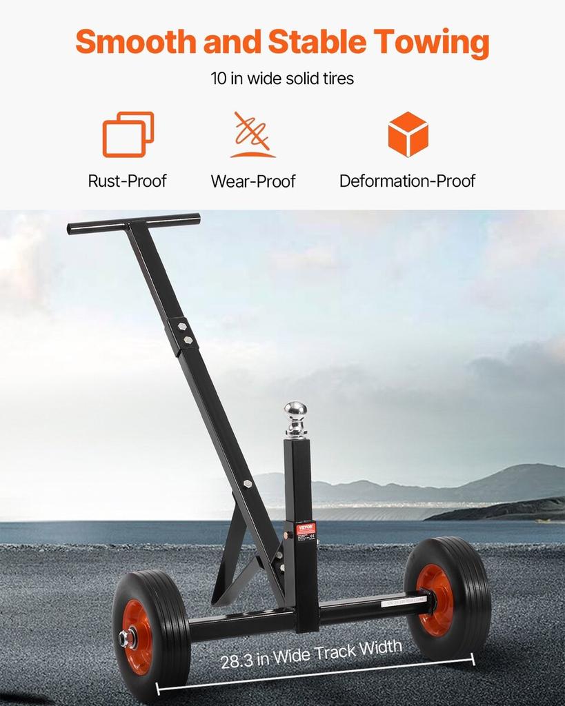 600lbs Trailer Dolly 16.5 and 22 inAdjustable Height 1-7/8 In Ball Solid Tires