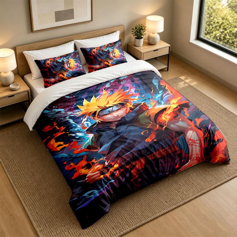 3-osaline voodipesukomplektNaruto Uzumaki Pehme voodilina ja kaks padjapüüri Kodu magamistoa dekoratsioon