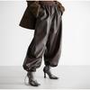 Drawstring Drawstring Lantern Leather Pants Women's Solid Color Autumn and Winter New Leather Pants Daily All-match Style Women's Pants