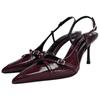 Zara Pu Fashionable Temperament Buckle Strap Pointed Toe High Heels Women High Heels Burgundy 13209410