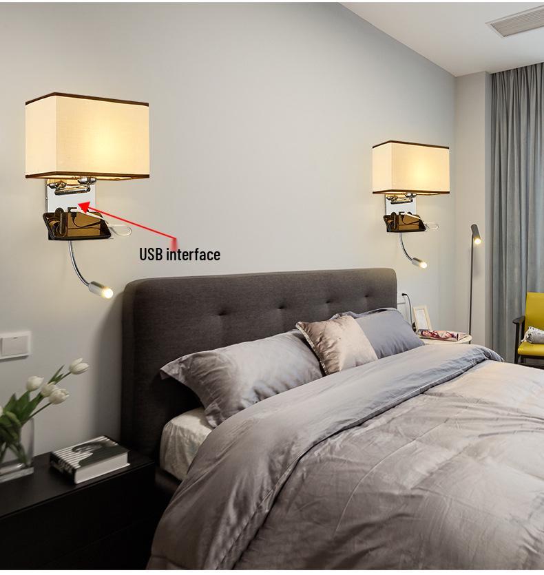 Minimalist LED Bedside Wall Lamp with USB Port - Fabric Shade for Indoor Reading