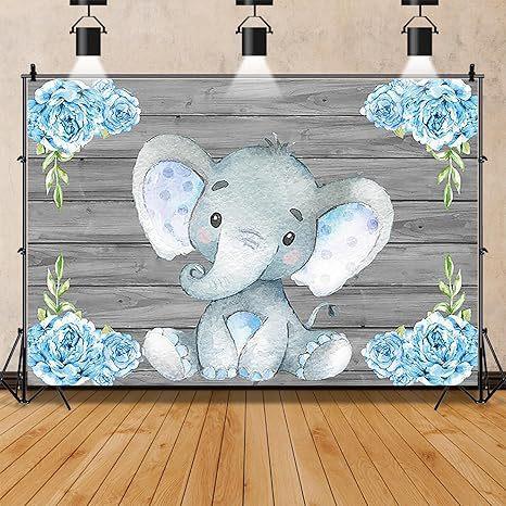 Baby Blue Elephant Birthday Party Photography Background Baby Bath Boy Banner