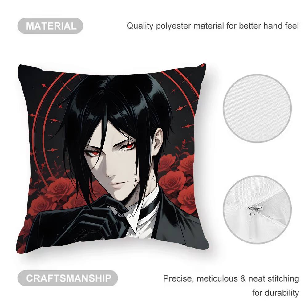 

Манга B-Black B-Butler Наволочка Наволочка против пылевых клещей Невидимая молния Шелковистый короткий плюш Чехол для диванной подушки 12x12Inch