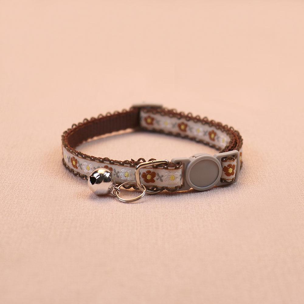 Floral Pet Collar with Safety Buckle & Bell for Dogs & Cats