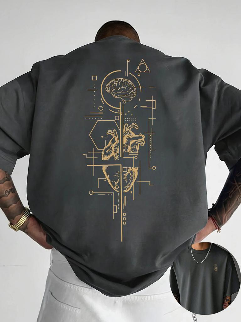 2026 New Creative Front and Rear Printed Pattern Round Neck Tshirt Pure Cotton Summer Trendy Fashion Short Sleeve Casual Top