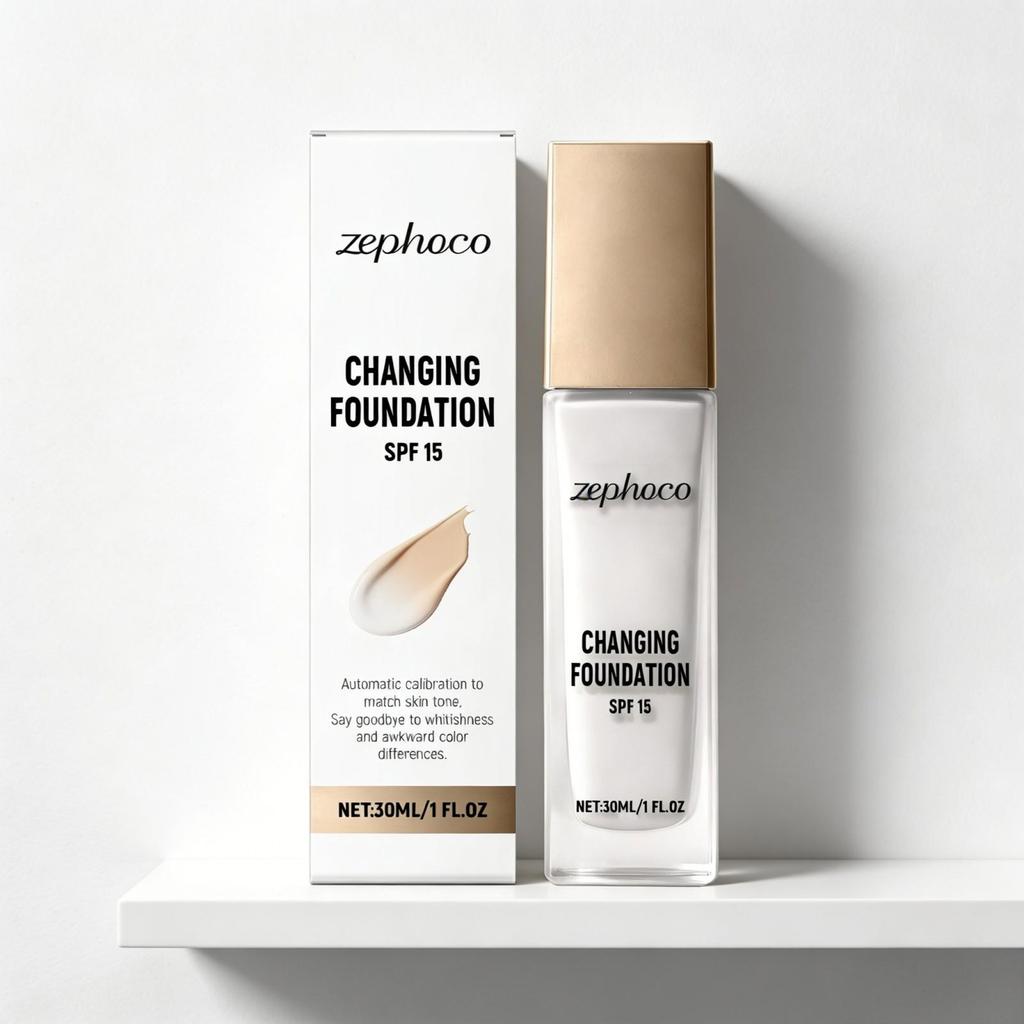 Zephoco Color Changing Foundation Spf 15 Lasting Matte Finish Deep Hydrating Makeup Match Skin Tone High Coverage Foundation