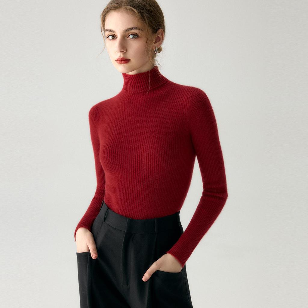 Women's High Neck 100% Pure Cashmere Sweater - Thickened, Slimming, Warm Knit Base Layer