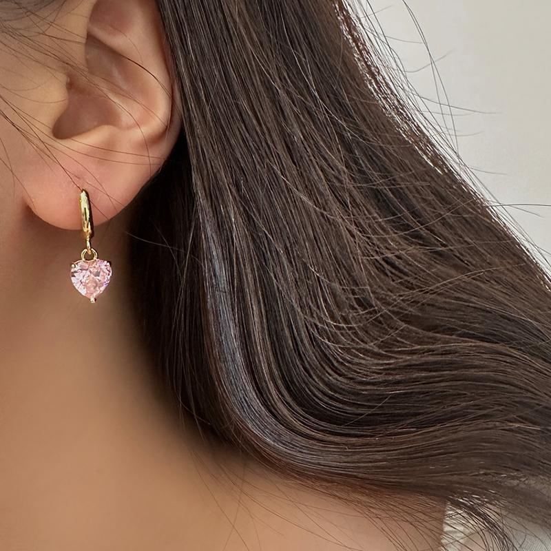 PONYKISS  Silver Heart Zircon Hoop Earrings for Women Party Trendy Fine  Minimalist Accessories