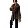 Cappotto Lungo in Finta Pelliccia di Vison con Stampa Leopardo e Collo Oversize in Pelliccia di Volpe Vestibilità Aderente Capospalla Invernale da Donna