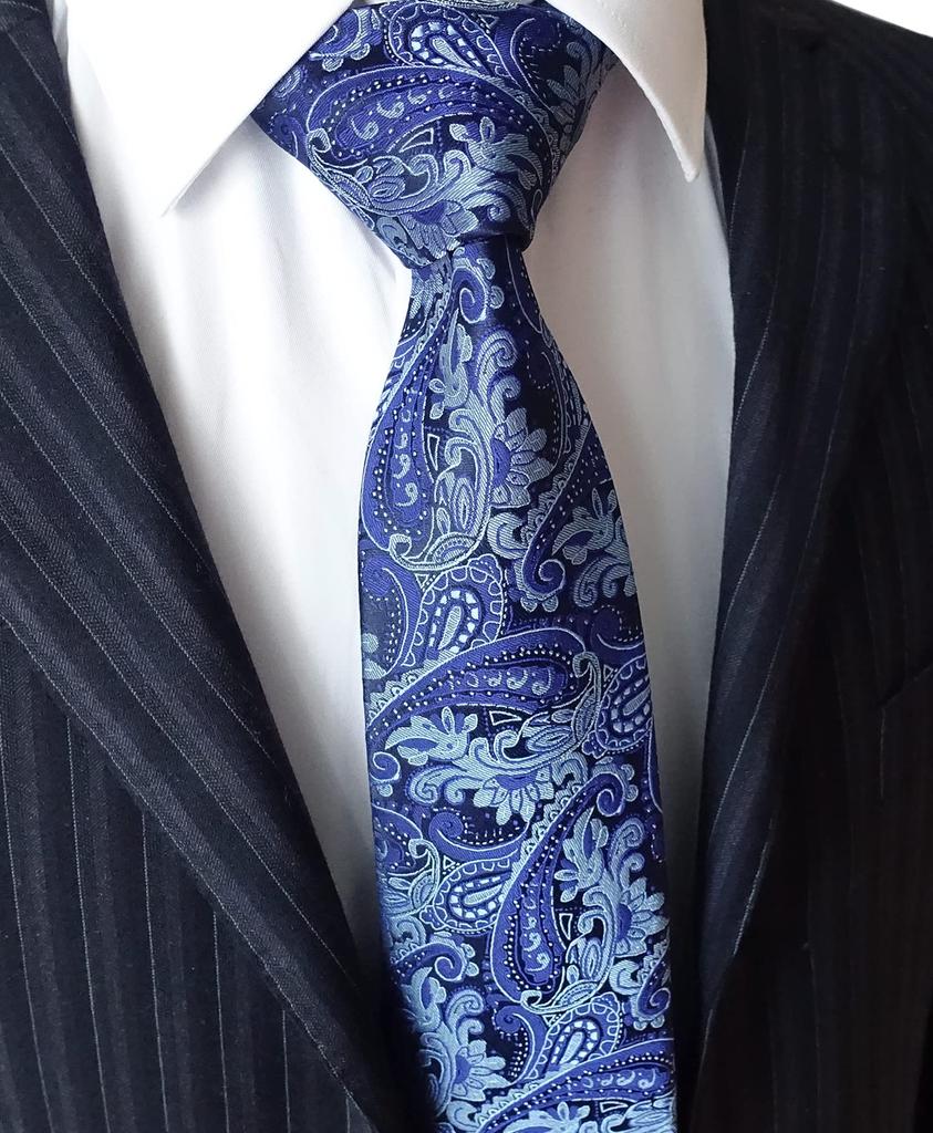 [Towergem] XL Men's Polyester Blue Paisley Tie 160cm Extra Long Tie